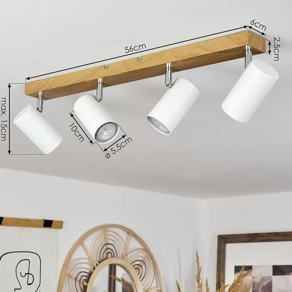 hofstein Plafonnier Javel Brun, Chrome, Couleur Bois, 4 Lumieres