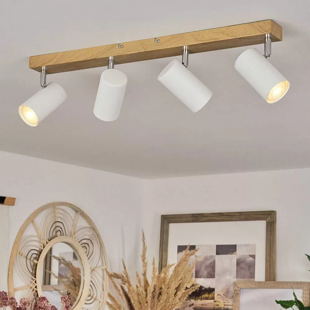 hofstein Plafonnier Javel Brun, Chrome, Couleur Bois, 4 Lumieres