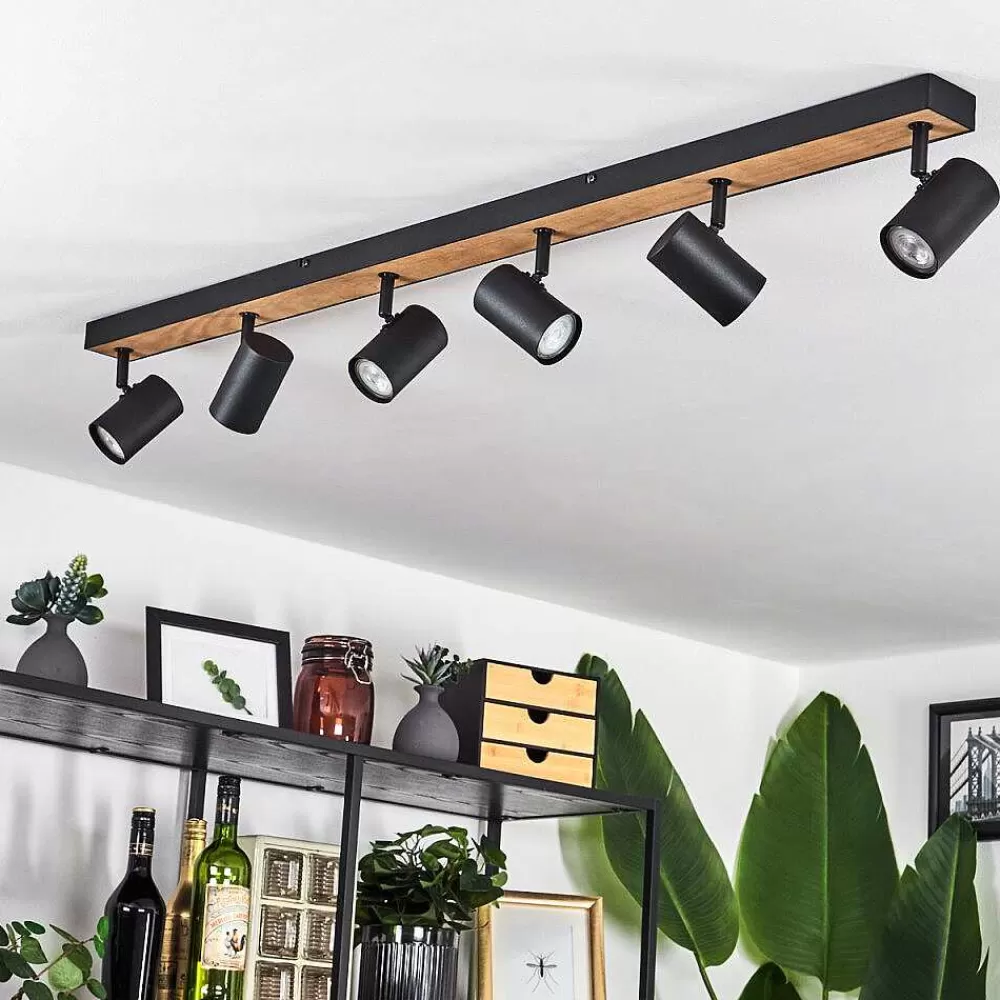 hofstein Plafonnier Javel Brun, Couleur Bois, Noir, 6 Lumieres