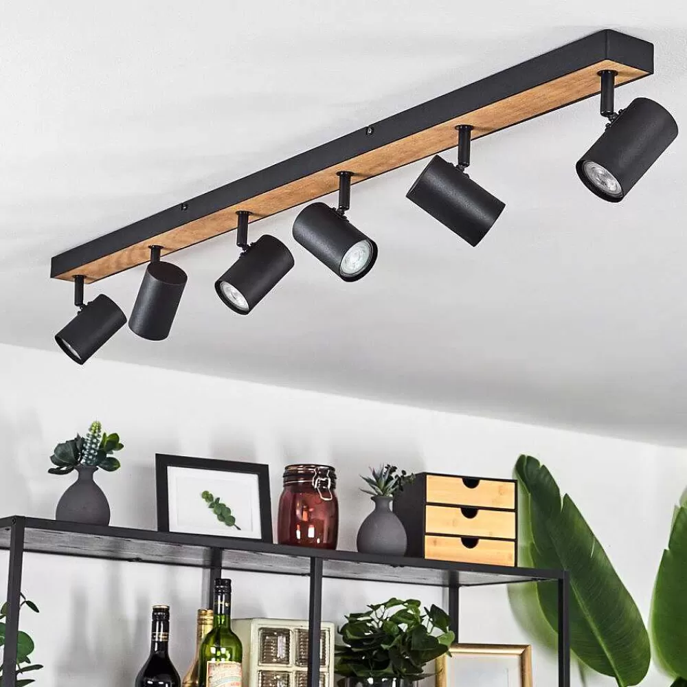 hofstein Plafonnier Javel Brun, Couleur Bois, Noir, 6 Lumieres