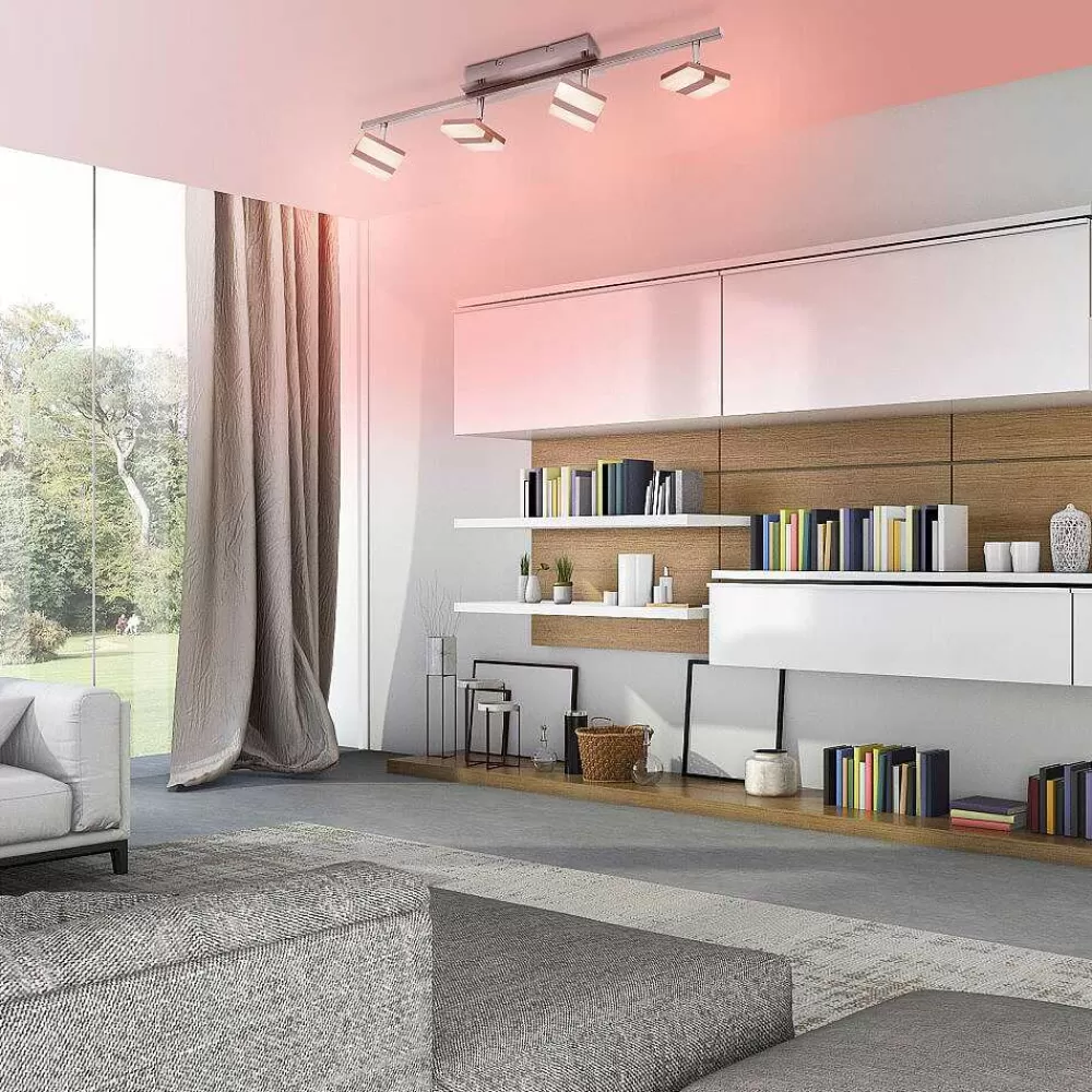 Luminaires Leuchten Direkt Plafonnier Leuchten-Direkt Lolasmart-Sabi Led Nickel Mat, 4 Lumieres, Telecommandes, Changeur De Couleurs