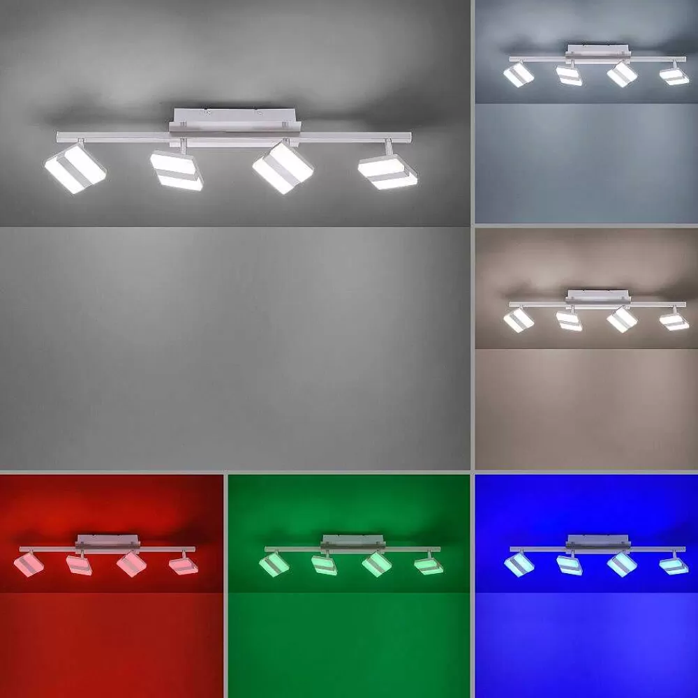 Luminaires Leuchten Direkt Plafonnier Leuchten-Direkt Lolasmart-Sabi Led Nickel Mat, 4 Lumieres, Telecommandes, Changeur De Couleurs