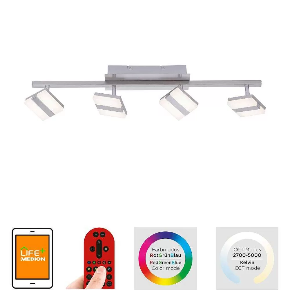 Luminaires Leuchten Direkt Plafonnier Leuchten-Direkt Lolasmart-Sabi Led Nickel Mat, 4 Lumieres, Telecommandes, Changeur De Couleurs