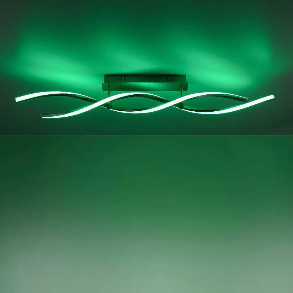 Luminaires Leuchten Direkt Plafonnier Leuchten-Direkt Lolasmart-Swing Led Acier Brosse, 2 Lumieres, Telecommandes, Changeur De Couleurs