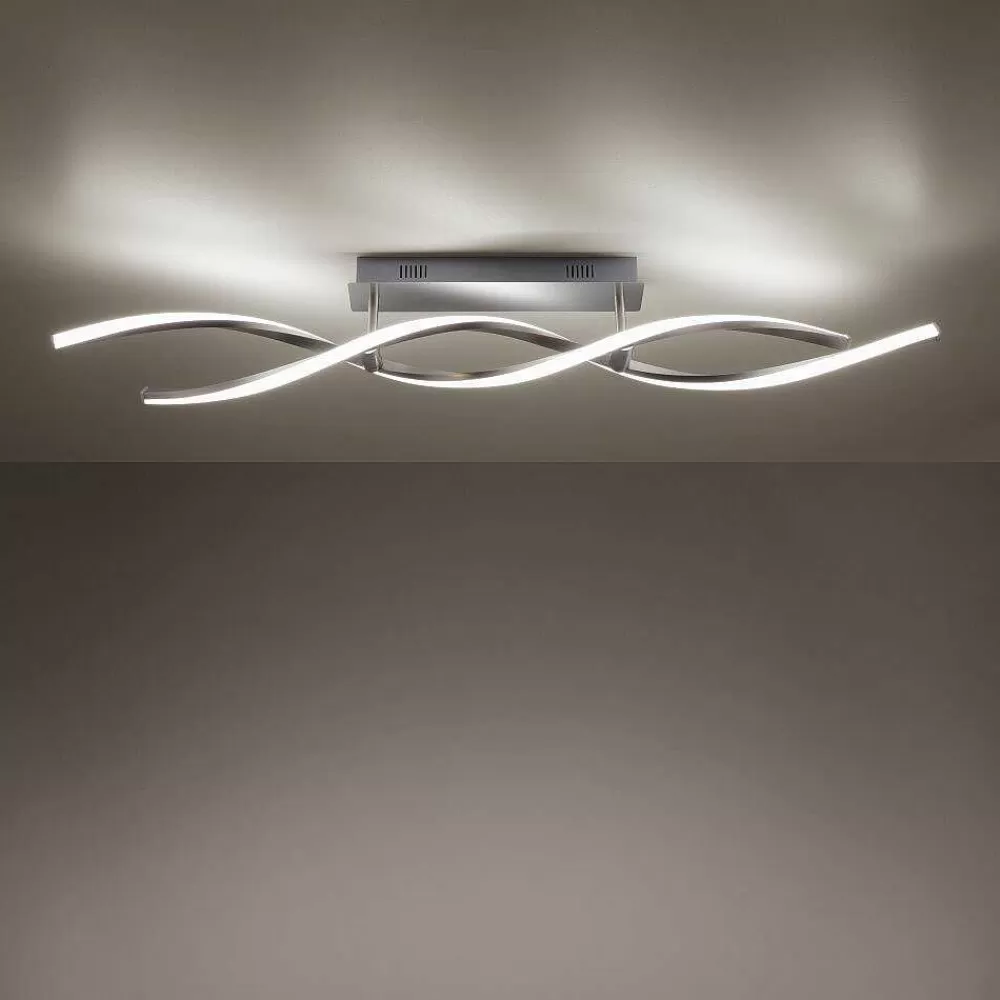 Luminaires Leuchten Direkt Plafonnier Leuchten-Direkt Lolasmart-Swing Led Acier Brosse, 2 Lumieres, Telecommandes, Changeur De Couleurs