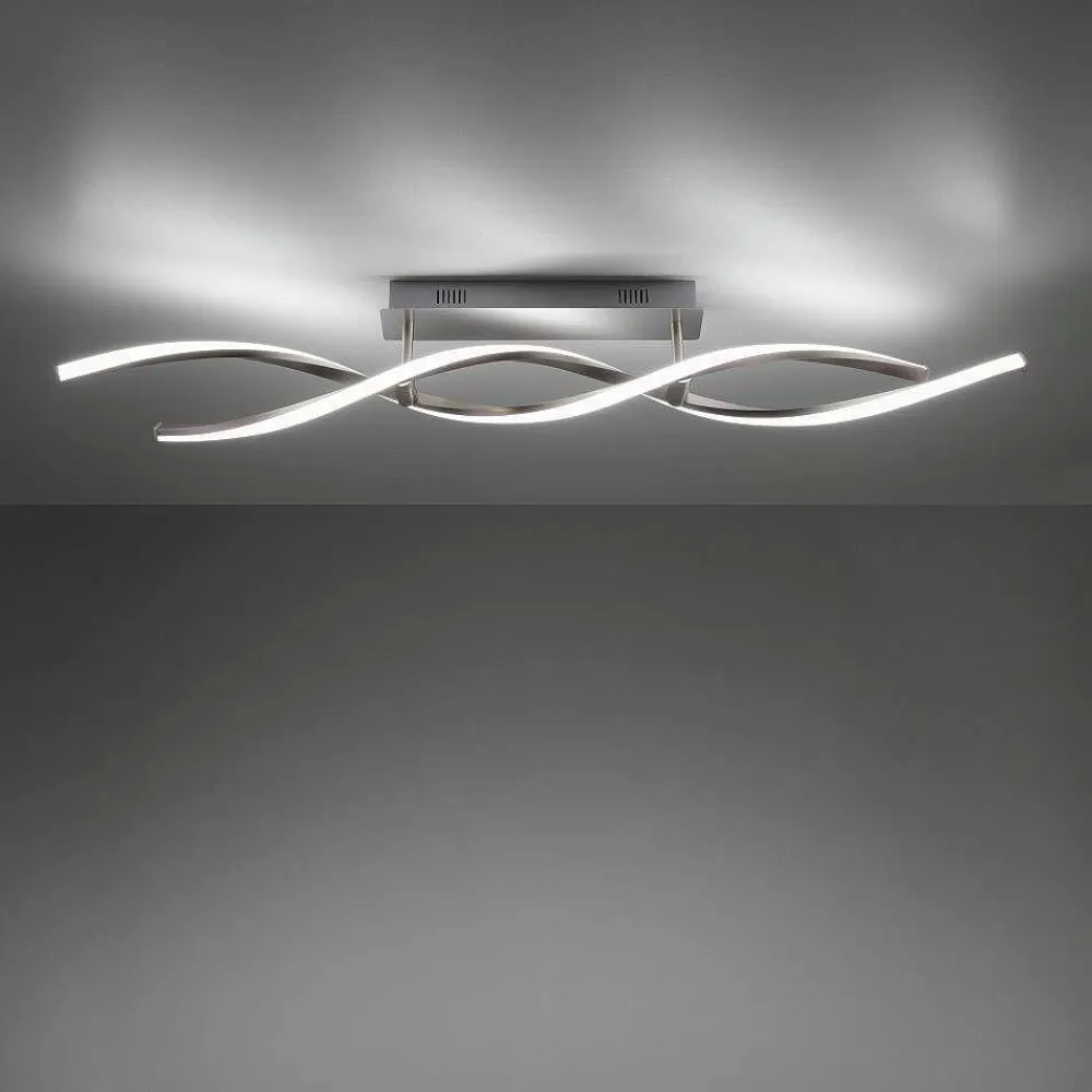 Luminaires Leuchten Direkt Plafonnier Leuchten-Direkt Lolasmart-Swing Led Acier Brosse, 2 Lumieres, Telecommandes, Changeur De Couleurs