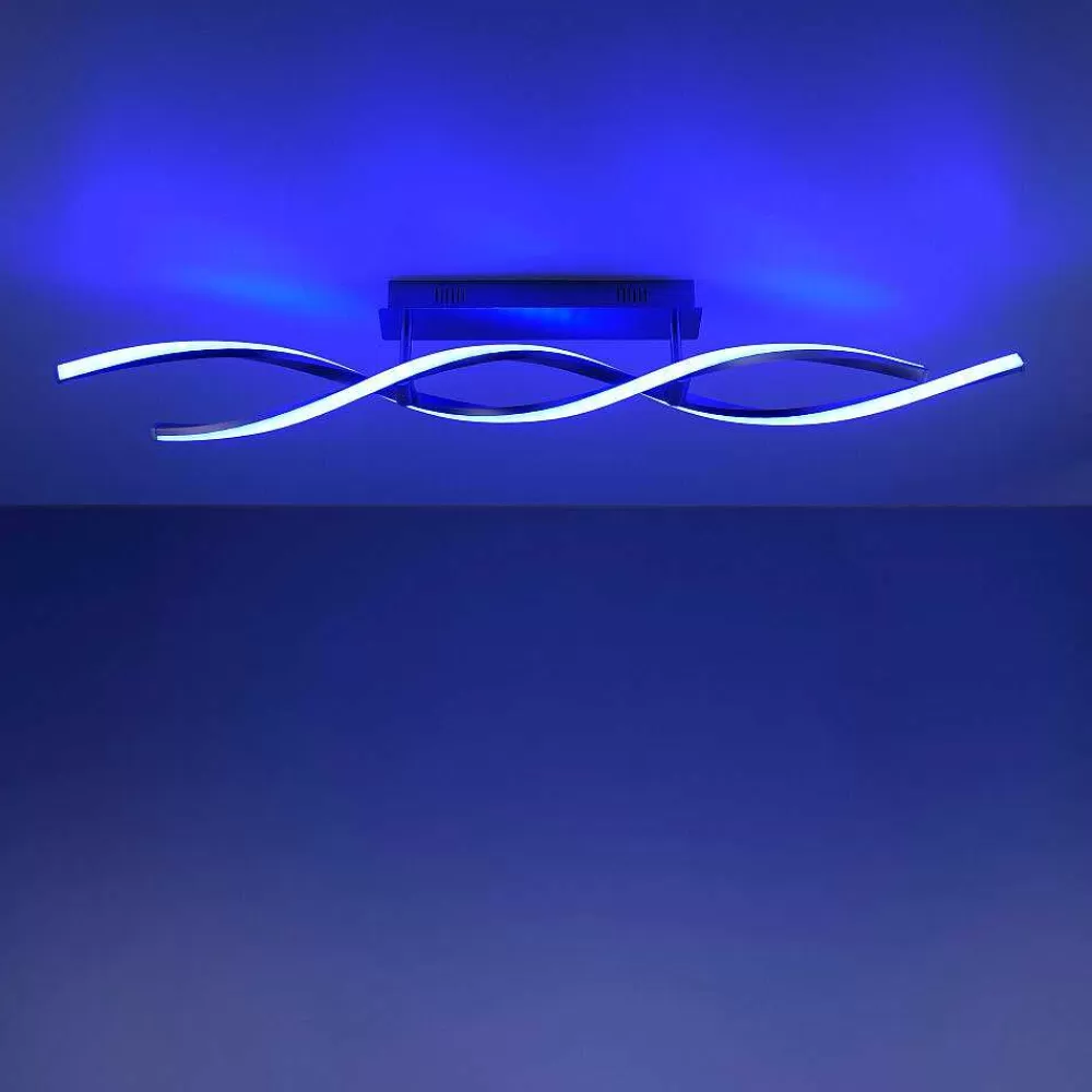 Luminaires Leuchten Direkt Plafonnier Leuchten-Direkt Lolasmart-Swing Led Acier Brosse, 2 Lumieres, Telecommandes, Changeur De Couleurs