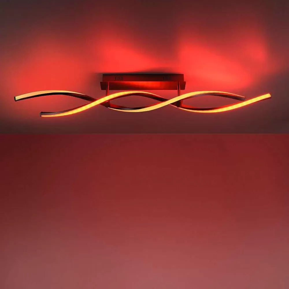 Luminaires Leuchten Direkt Plafonnier Leuchten-Direkt Lolasmart-Swing Led Acier Brosse, 2 Lumieres, Telecommandes, Changeur De Couleurs
