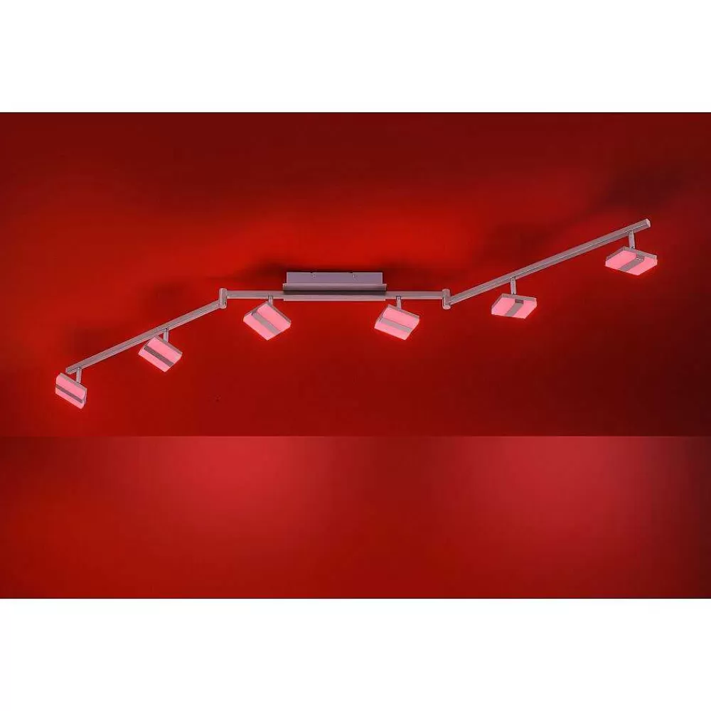 Luminaires Leuchten Direkt Plafonnier Leuchten-Direkt Sabi Led Nickel Mat, 6 Lumieres, Telecommandes, Changeur De Couleurs
