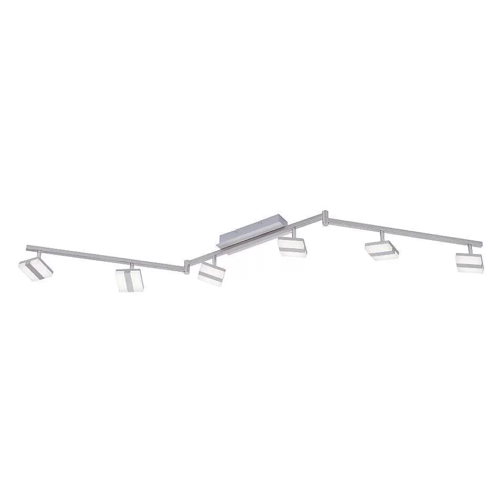Luminaires Leuchten Direkt Plafonnier Leuchten-Direkt Sabi Led Nickel Mat, 6 Lumieres, Telecommandes, Changeur De Couleurs