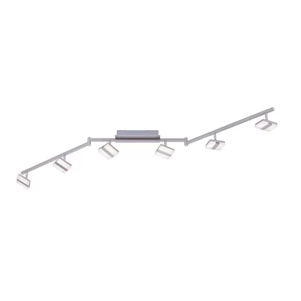 Luminaires Leuchten Direkt Plafonnier Leuchten-Direkt Sabi Led Nickel Mat, 6 Lumieres, Telecommandes, Changeur De Couleurs