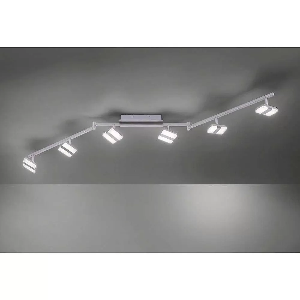 Luminaires Leuchten Direkt Plafonnier Leuchten-Direkt Sabi Led Nickel Mat, 6 Lumieres, Telecommandes, Changeur De Couleurs