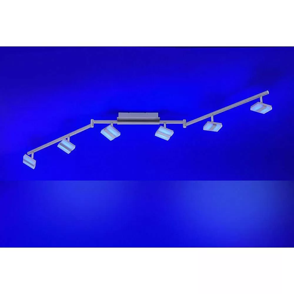 Luminaires Leuchten Direkt Plafonnier Leuchten-Direkt Sabi Led Nickel Mat, 6 Lumieres, Telecommandes, Changeur De Couleurs
