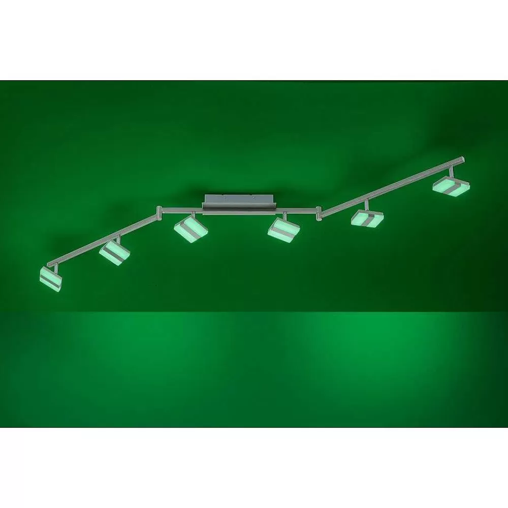 Luminaires Leuchten Direkt Plafonnier Leuchten-Direkt Sabi Led Nickel Mat, 6 Lumieres, Telecommandes, Changeur De Couleurs