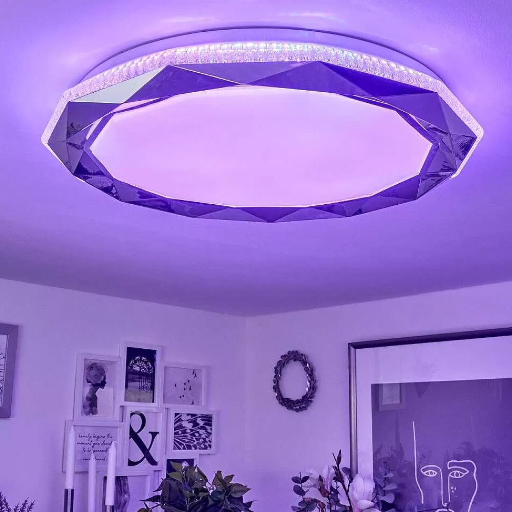hofstein Plafonnier Lisei Led Blanc, 1 Lumiere, Telecommandes, Changeur De Couleurs