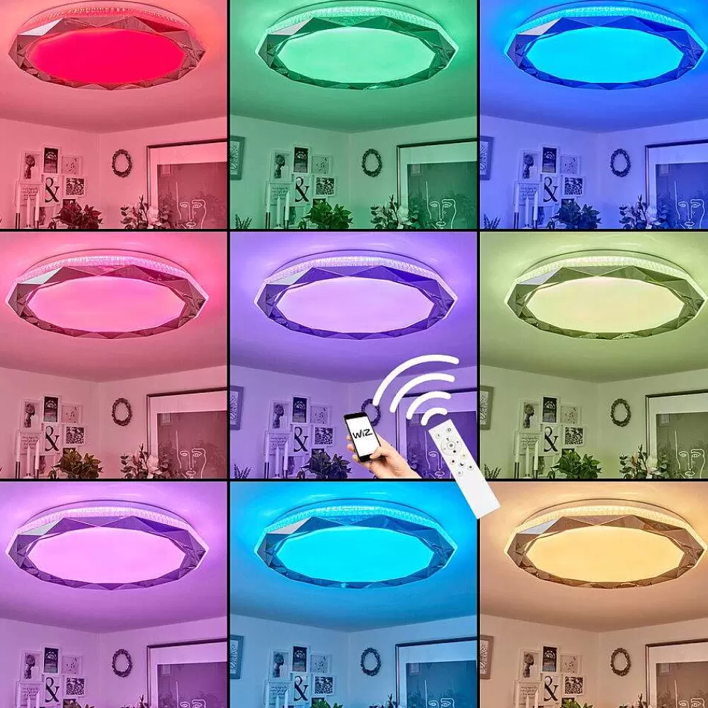 hofstein Plafonnier Lisei Led Blanc, 1 Lumiere, Telecommandes, Changeur De Couleurs