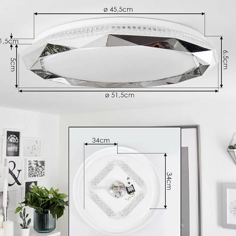 hofstein Plafonnier Lisei Led Blanc, 1 Lumiere, Telecommandes, Changeur De Couleurs