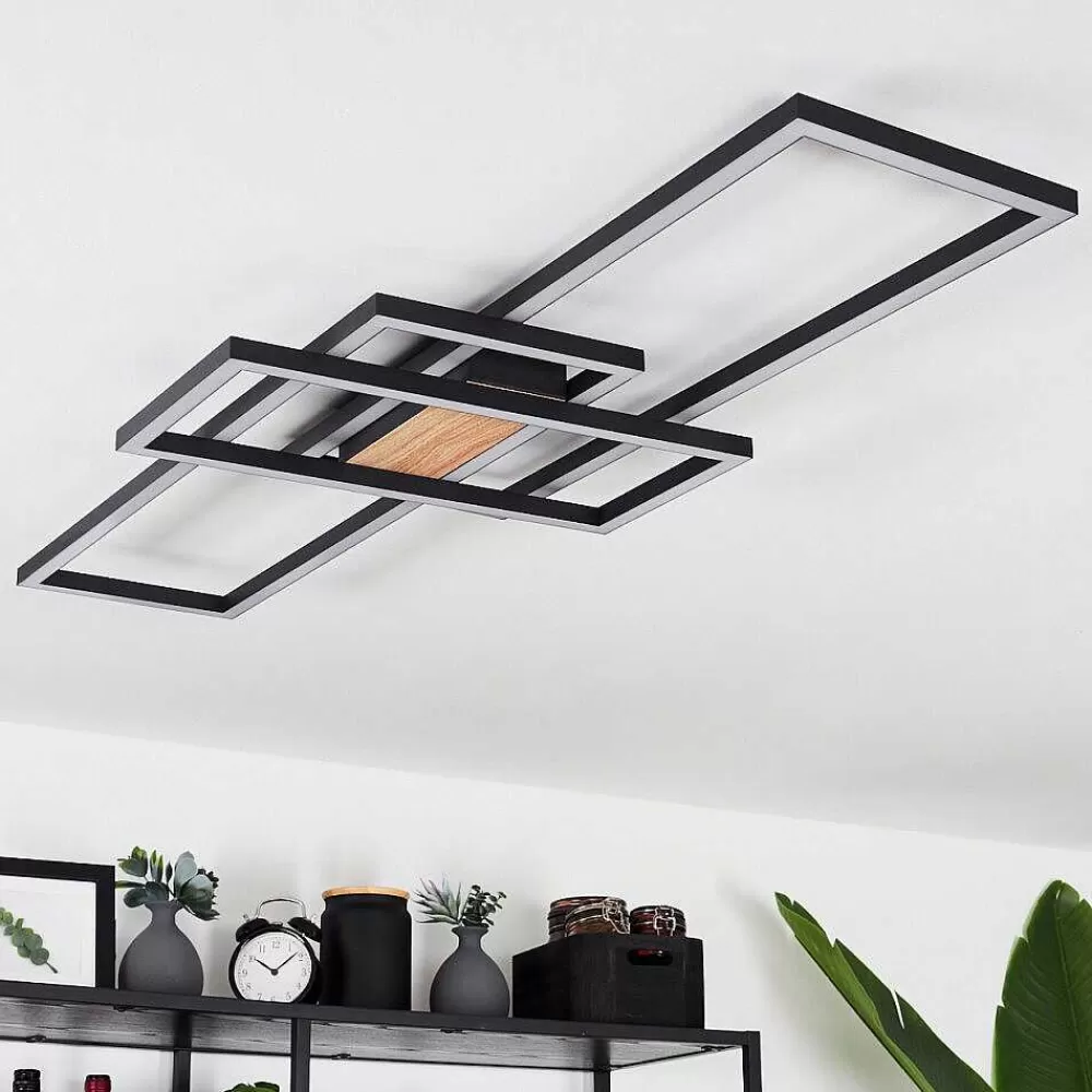 hofstein Plafonnier Longos Led Brun, Couleur Bois, Noir, 1 Lumiere