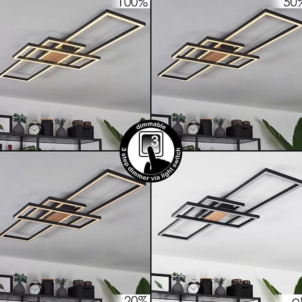 hofstein Plafonnier Longos Led Brun, Couleur Bois, Noir, 1 Lumiere