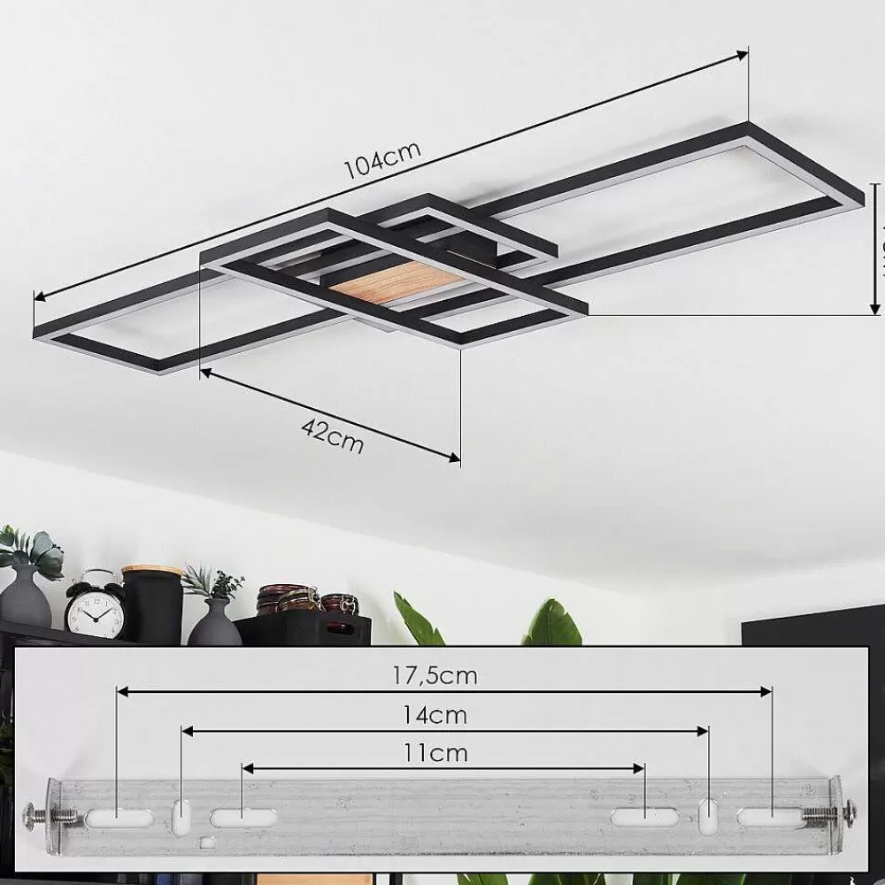 hofstein Plafonnier Longos Led Brun, Couleur Bois, Noir, 1 Lumiere