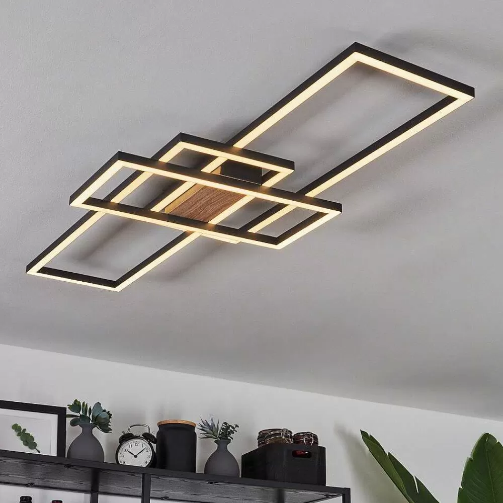 hofstein Plafonnier Longos Led Brun, Couleur Bois, Noir, 1 Lumiere