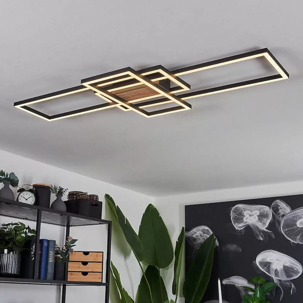 hofstein Plafonnier Longos Led Brun, Couleur Bois, Noir, 1 Lumiere