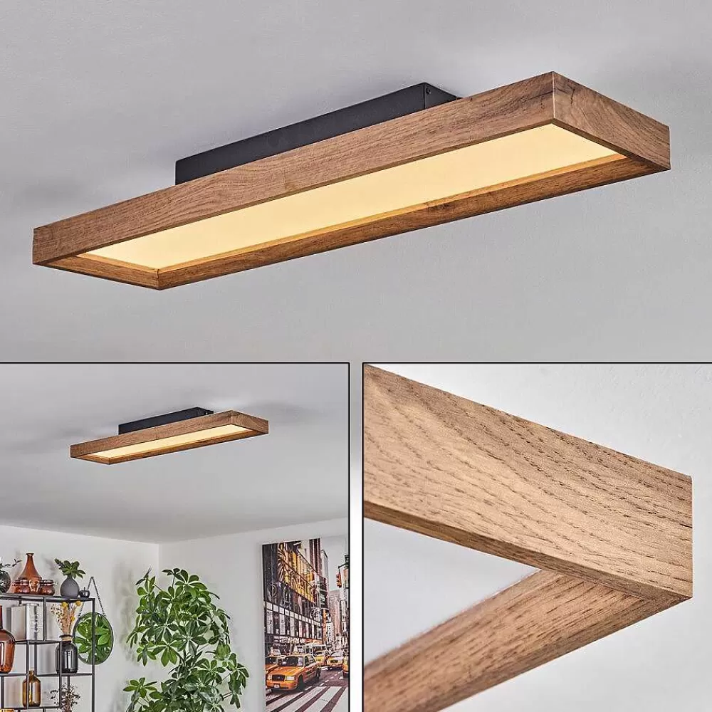 hofstein Plafonnier Longvic Led Brun, Couleur Bois, Noir, 1 Lumiere