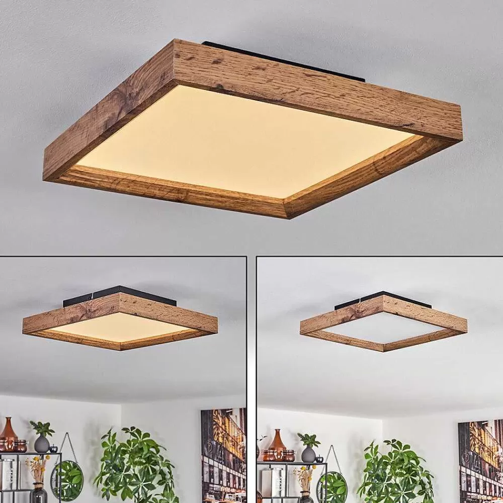 hofstein Plafonnier Longvic Led Brun, Couleur Bois, Noir, 1 Lumiere