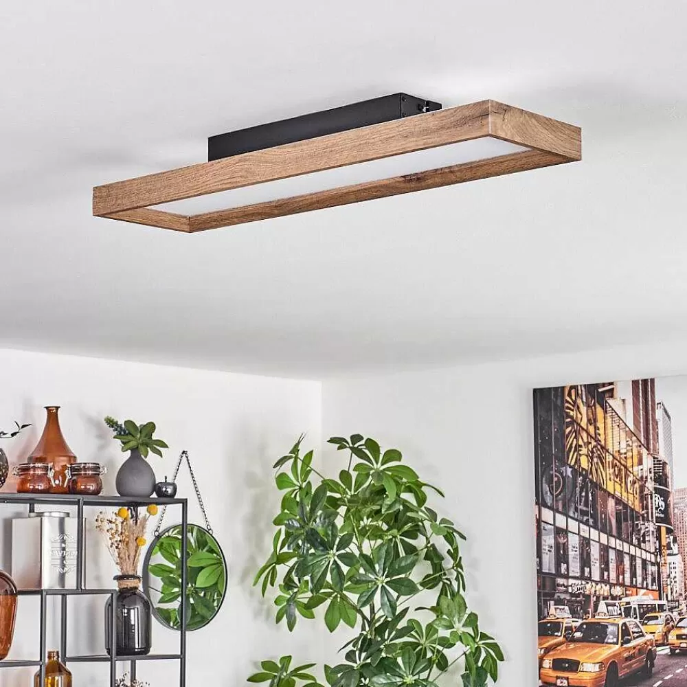 hofstein Plafonnier Longvic Led Brun, Couleur Bois, Noir, 1 Lumiere
