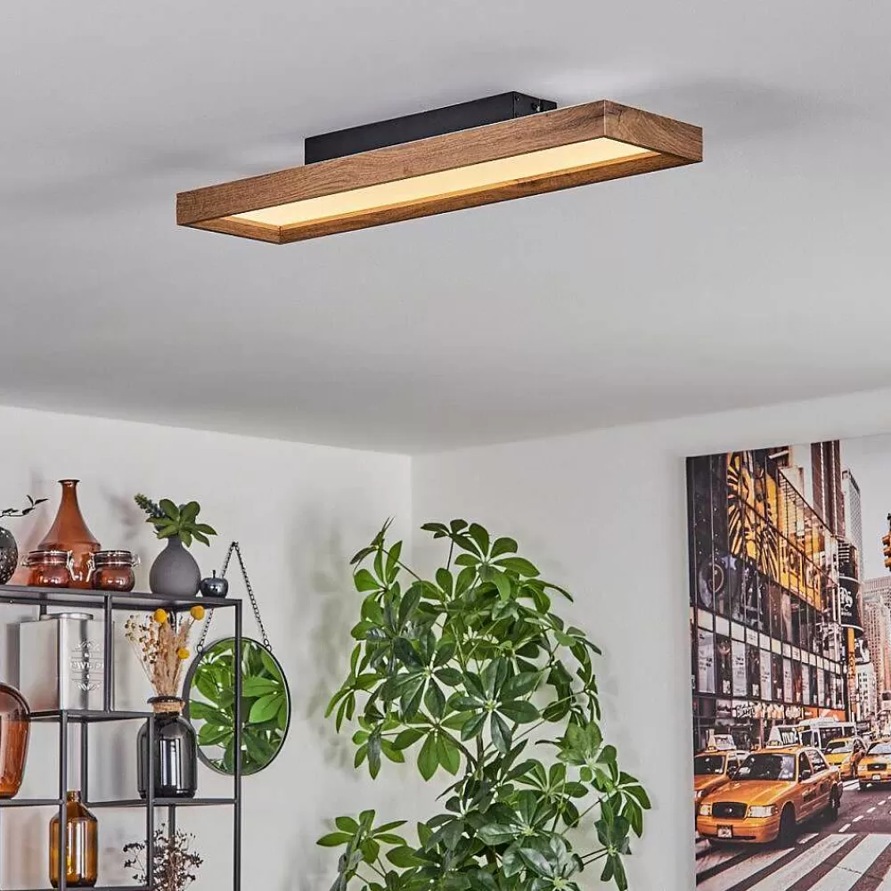hofstein Plafonnier Longvic Led Brun, Couleur Bois, Noir, 1 Lumiere