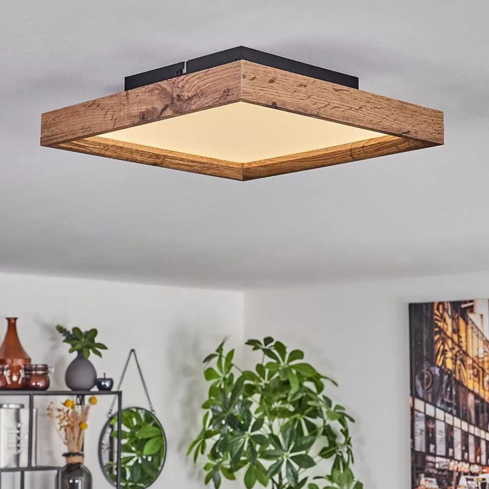 hofstein Plafonnier Longvic Led Brun, Couleur Bois, Noir, 1 Lumiere