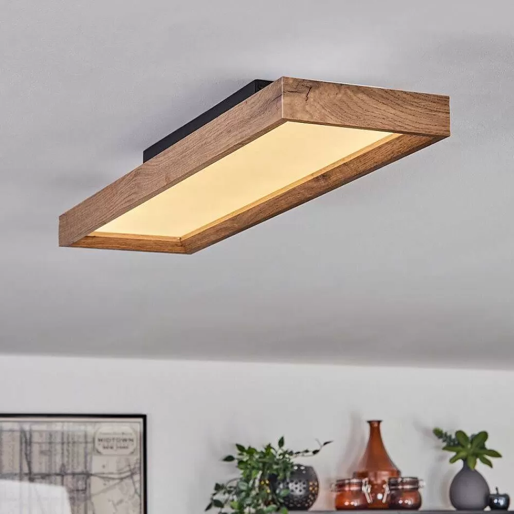 hofstein Plafonnier Longvic Led Brun, Couleur Bois, Noir, 1 Lumiere