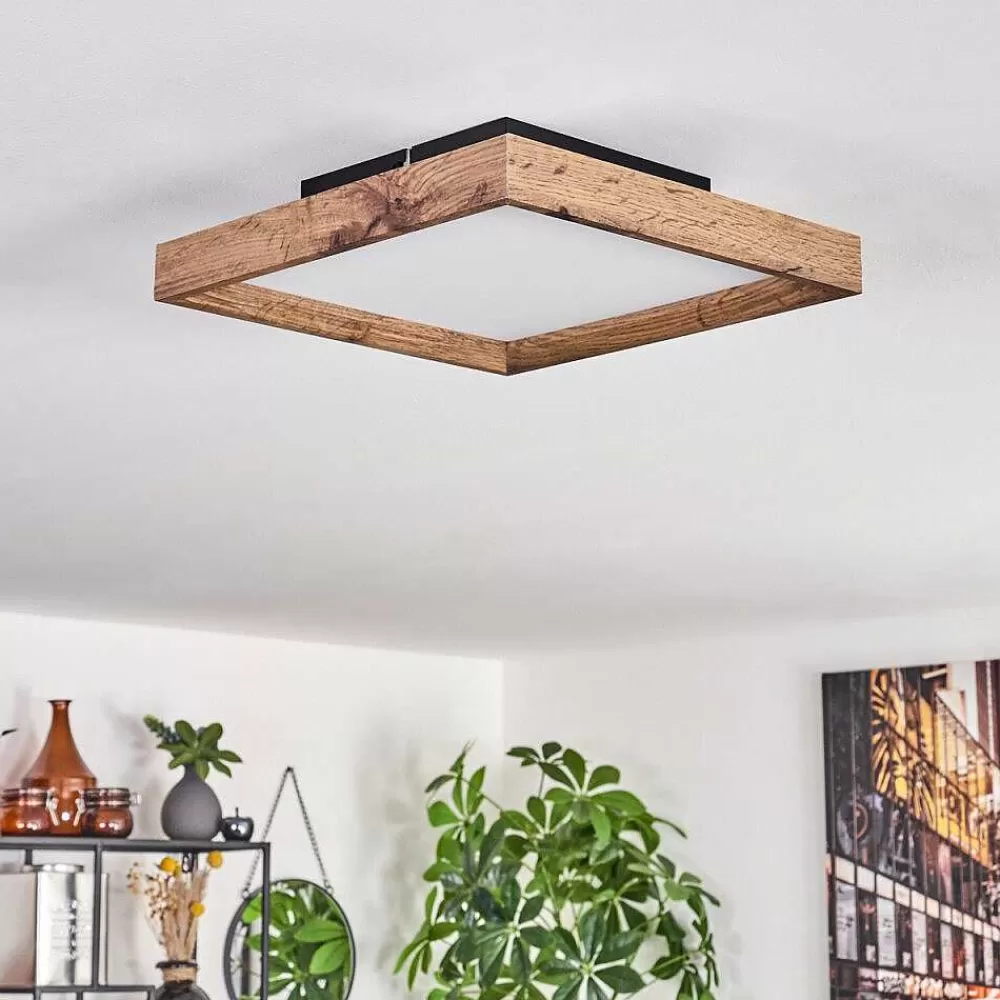hofstein Plafonnier Longvic Led Brun, Couleur Bois, Noir, 1 Lumiere