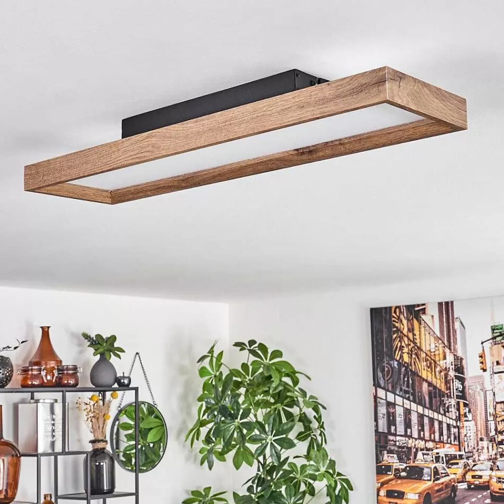 hofstein Plafonnier Longvic Led Brun, Couleur Bois, Noir, 1 Lumiere