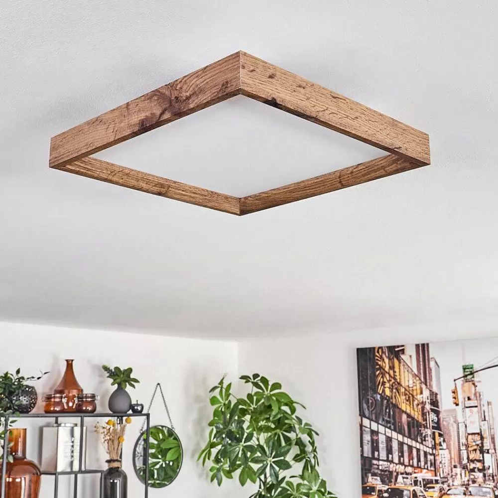 hofstein Plafonnier Longvic Led Brun, Couleur Bois, Noir, 1 Lumiere