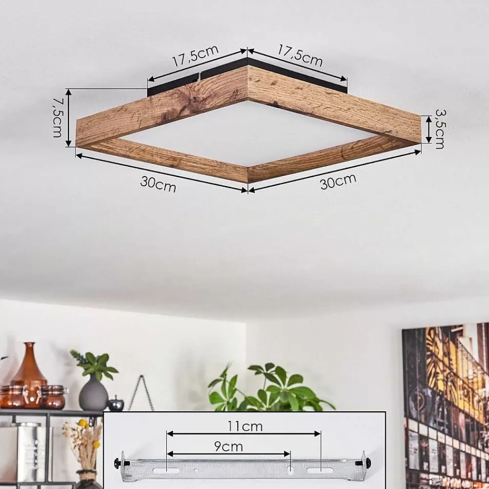 hofstein Plafonnier Longvic Led Brun, Couleur Bois, Noir, 1 Lumiere
