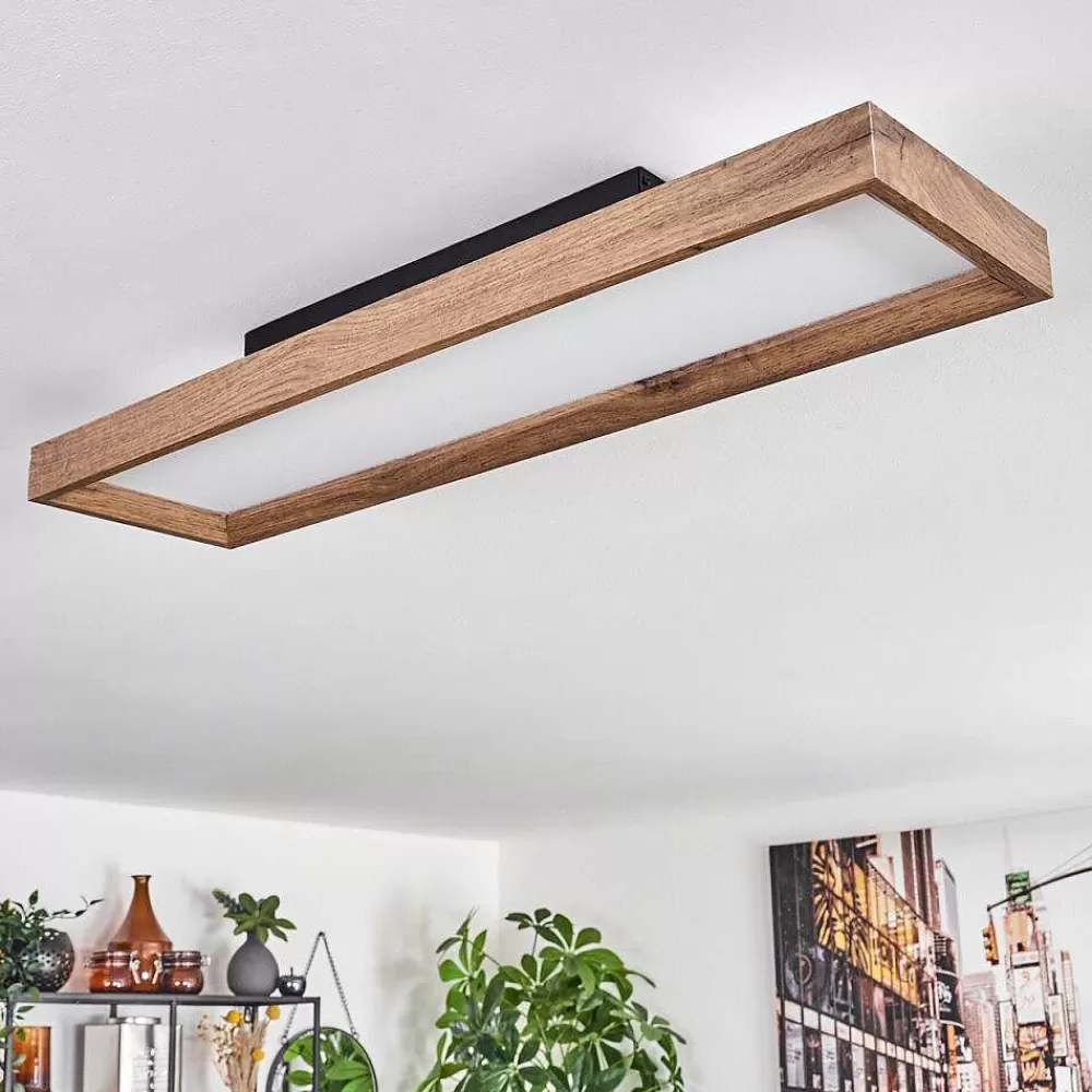 hofstein Plafonnier Longvic Led Brun, Couleur Bois, Noir, 1 Lumiere