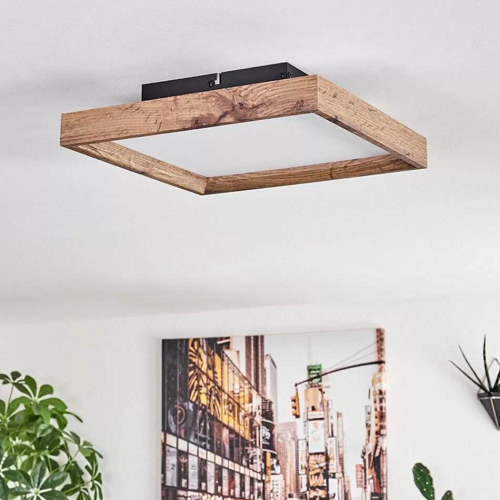 hofstein Plafonnier Longvic Led Brun, Couleur Bois, Noir, 1 Lumiere