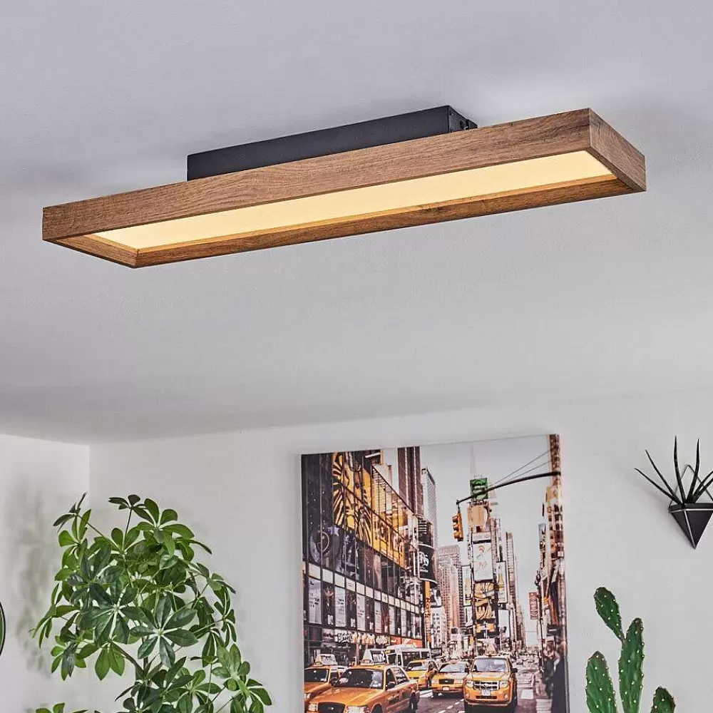 hofstein Plafonnier Longvic Led Brun, Couleur Bois, Noir, 1 Lumiere