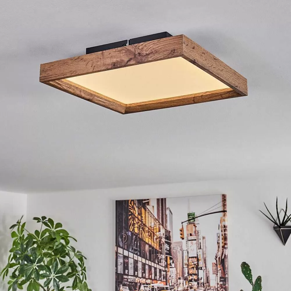 hofstein Plafonnier Longvic Led Brun, Couleur Bois, Noir, 1 Lumiere