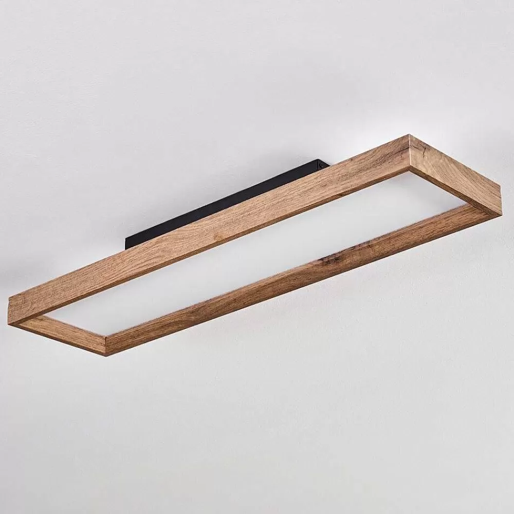 hofstein Plafonnier Longvic Led Brun, Couleur Bois, Noir, 1 Lumiere