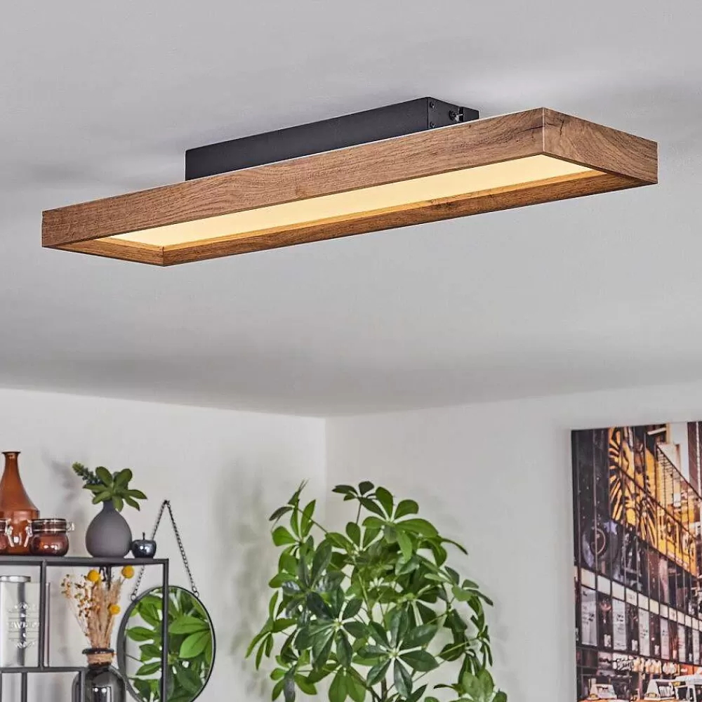 hofstein Plafonnier Longvic Led Brun, Couleur Bois, Noir, 1 Lumiere