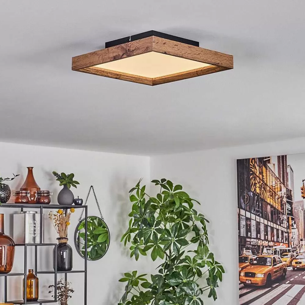 hofstein Plafonnier Longvic Led Brun, Couleur Bois, Noir, 1 Lumiere