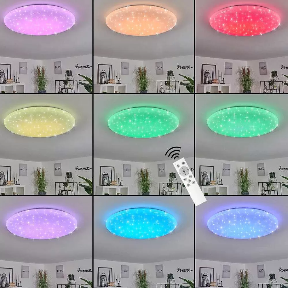hofstein Plafonnier Mixta Led Blanc, 1 Lumiere, Telecommandes, Changeur De Couleurs