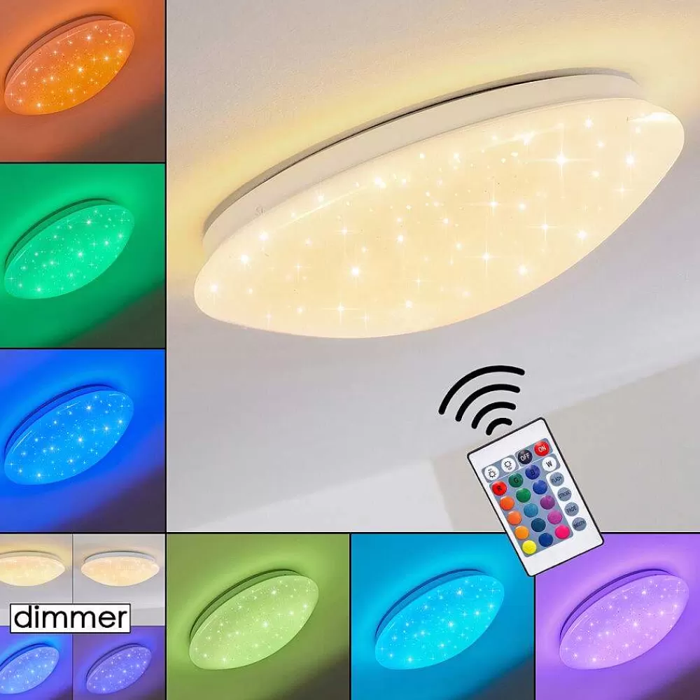 hofstein Plafonnier Norton Star Led Blanc, 1 Lumiere, Telecommandes, Changeur De Couleurs