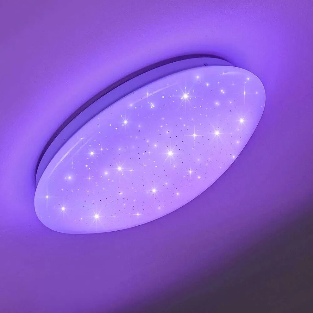 hofstein Plafonnier Norton Star Led Blanc, 1 Lumiere, Telecommandes, Changeur De Couleurs