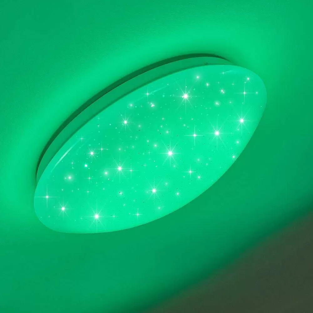 hofstein Plafonnier Norton Star Led Blanc, 1 Lumiere, Telecommandes, Changeur De Couleurs