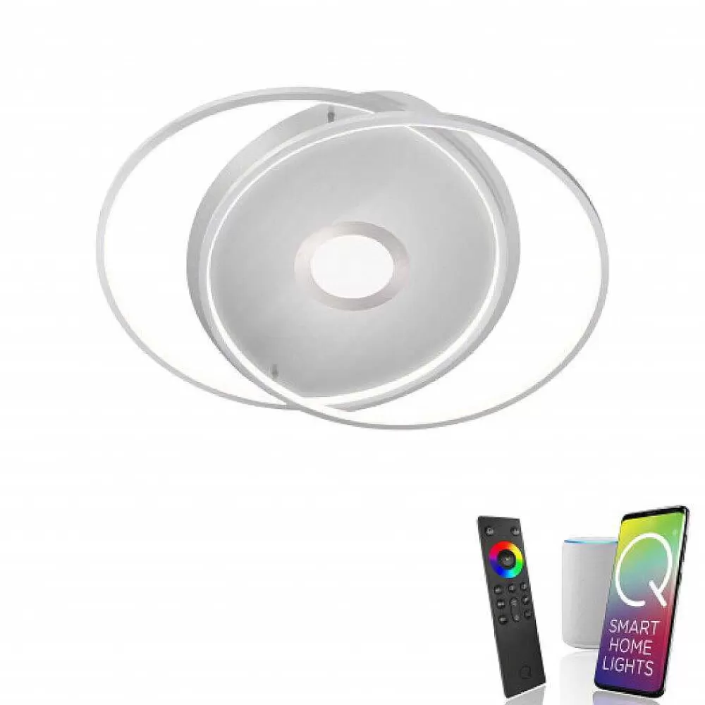Paul Neuhaus Q-Serie Plafonnier Paul Neuhaus Q-Amira Led Acier Brosse, 1 Lumiere, Telecommandes