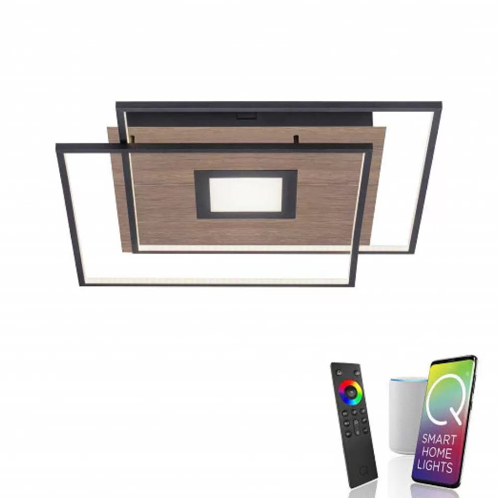 Paul Neuhaus Q-Serie Plafonnier Paul Neuhaus Q-Amira Led Bois Clair, 1 Lumiere, Telecommandes