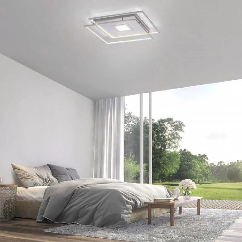 Paul Neuhaus Q-Serie Plafonnier Paul Neuhaus Q-Amira Led Nickel Mat, 1 Lumiere, Telecommandes